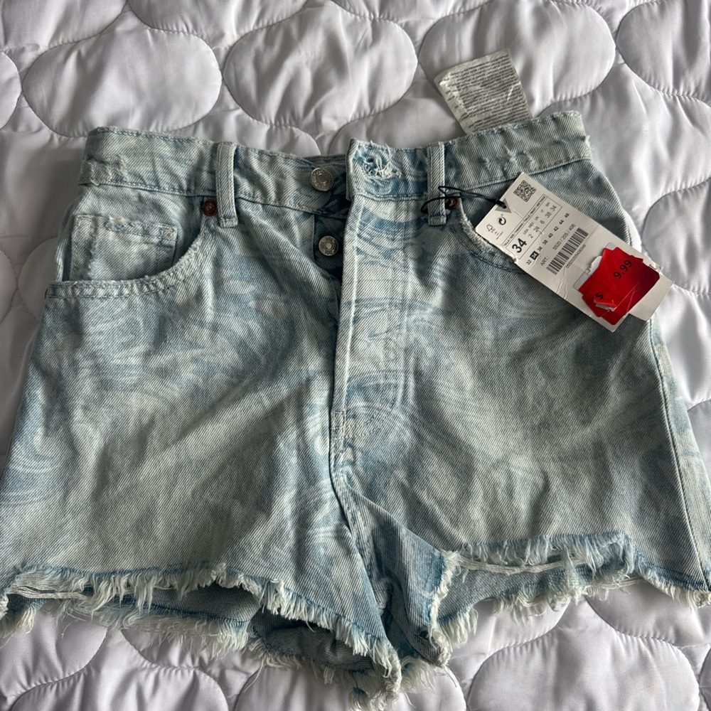 Zara Blue Jean Shorts with Frayed Hem